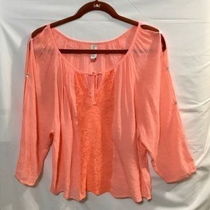 No Boundaries Coral Scoop Neck Long Sleeve Top